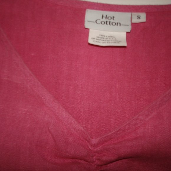 Hot Cotton Rose Pink Tone Pullover Styling 100% Linen Top, Size Small - Picture 5 of 6